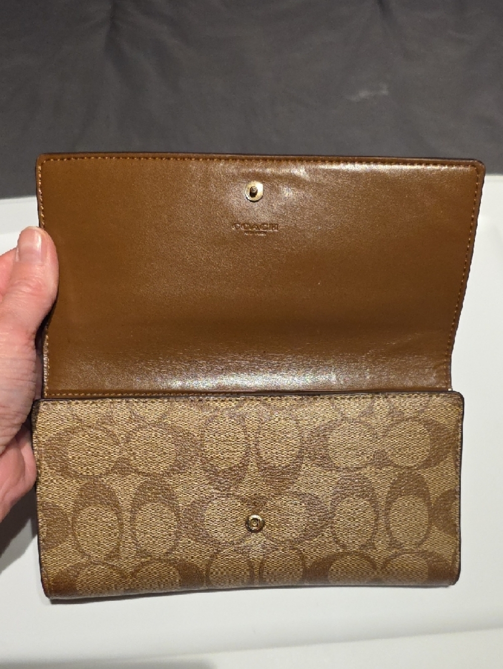 Coach Brown Leather & Signature Coated Canvas Continental Wallet